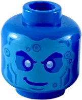 Minifigure, Head Alien with Medium Azure Face, Bright Light Blue Eyes, Bubbles, and Lopsided Smile Pattern - Hollow Stud