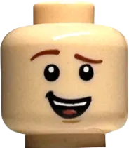 Minifigure, Head Dual Sided Reddish Brown Eyebrows, Lopsided Open Mouth Smile with Teeth and Tongue / Lopsided Grin Pattern - Hollow Stud