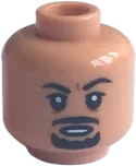 Minifigure, Head Dual Sided Black Eyebrows, Moustache and Goatee, White Pupils, Neutral / Angry Pattern - Hollow Stud