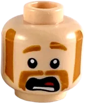 Minifigure, Head Dual Sided Dark Orange Eyebrows, Muttonchops and Horseshoe Moustache, Smile with Raised Eyebrow / Scared Pattern - Hollow Stud