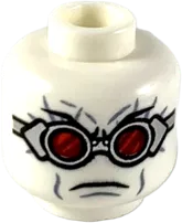 Minifigure, Head Silver Goggles with Red Lenses, Frown Pattern - Hollow Stud