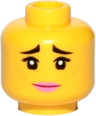 Minifigure, Head Dual Sided Female Black Raised Eyebrows, Freckles, Eyelashes, Pink Lips, Smile / Furious Pattern &#40;Lucy&#41; - Hollow Stud