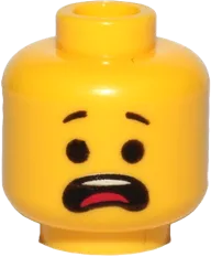 Minifigure, Head Dual Sided Lopsided Smile / Open Mouth Scared, Raised Eyebrows Pattern &#40;Emmet&#41; - Hollow Stud