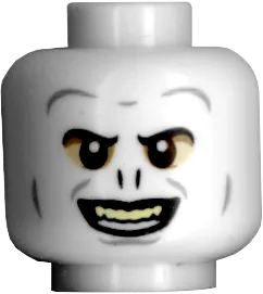 Minifigure, Head Alien with HP Voldemort, Tan Eyes, Yellow Teeth and Nostrils Pattern - Hollow Stud