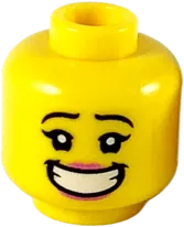 Minifigure, Head Dual Sided Female, Pink Lips Big Smile with Teeth / Dirt Stains, Angry Pattern - Hollow Stud