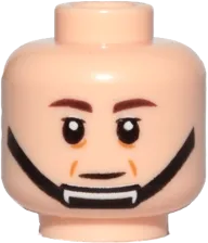 Minifigure, Head Dual Sided Dark Brown Eyebrows, Cheek Lines, Black Chin Strap, Neutral / Scared Pattern &#40;SW Captain Antilles&#41; - Hollow Stud