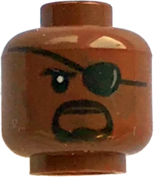 Minifigure, Head Male Eye Patch with Reflection, Black Goatee and Cheek Lines Pattern &#40;Nick Fury&#41; - Hollow Stud
