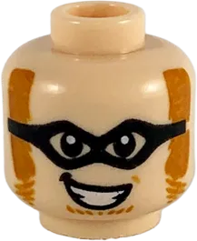 Minifigure, Head Thick Black Glasses, Dark Orange Mutton Chops, Smile Showing Teeth Pattern - Hollow Stud