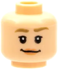 Minifigure, Head Dual Sided Female, Dark Tan Eyebrows, Nougat Lips, Smile / Surprised with Round Mouth Pattern - Hollow Stud