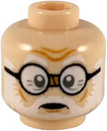 Minifigure, Head White Eyebrows and Beard, Round Black Glasses Pattern - Hollow Stud