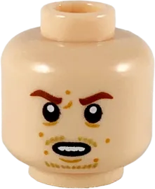 Minifigure, Head Reddish Brown Eyebrows, Dark Orange Spots, Medium Nougat Goatee Stubble Pattern - Hollow Stud