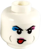 Minifigure, Head Dual Sided Female Dark Azure and Dark Pink Eye Shadow, Dark Pink Lips, Smile / Sticking Out Tongue Pattern - Hollow Stud