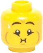 Minifigure, Head Dual Sided Eyebrows, Crow&#39;s Feet, Open Mouth Big Smile / Queasy Expression with Sweat Drop Pattern - Hollow Stud