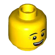 Minifigure, Head Dual Sided Eyebrows, Crow&#39;s Feet, Open Mouth Smile / Queasy Expression with Sweat Drop Pattern - Hollow Stud
