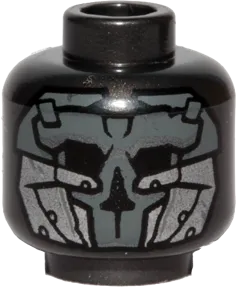 Minifigure, Head Mask Dark Bluish Gray and Silver Skull Pattern - Hollow Stud