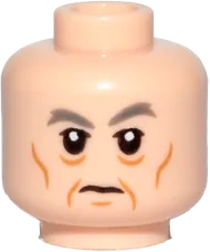 Minifigure, Head Dual Sided Dark Bluish Gray Eyebrows, Eye Bags, Cheek Lines, Chin Dimple, Grin / Angry Pattern &#40;SW General Pryde&#41; - Hollow Stud
