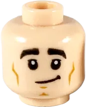 Minifigure, Head Dual Sided Black Eyebrows, Lopsided Grin / Large Smile with Raised Right Eyebrow Pattern - Hollow Stud