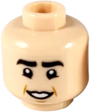 Minifigure, Head Dual Sided Thick Black Eyebrows, Low Mouth, Smile / Worried Pattern - Hollow Stud