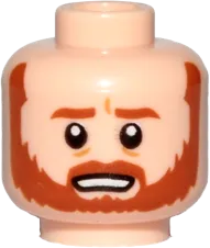 Minifigure, Head Dual Sided Dark Orange Beard and Eyebrows, Bared Teeth / Frown Pattern &#40;SW Obi-Wan&#41; - Hollow Stud