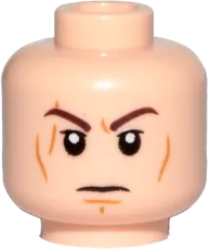 Minifigure, Head Dual Sided Dark Brown Eyebrows, Cheek Lines and Scar, Determined / Angry with Yellow Eyes Pattern &#40;SW Anakin Sith&#41; - Hollow Stud