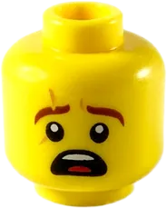 Minifigure, Head Dual Sided Reddish Brown Eyebrows with Scar, Surprised / HUD with Black Screen, Medium Azure Highlights Pattern - Hollow Stud