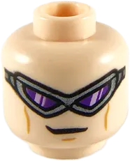 Minifigure, Head Dual Sided Pearl Dark Gray Visor, Dark Purple Lenses, Medium Nougat Cheek Lines, Small Grin / Gritted Teeth Pattern - Hollow Stud