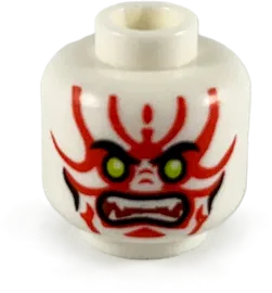Minifigure, Head Alien with Lime Eyes, White Fangs, Red Simpler Face Decorations and Black Mouth and Cheek Lines Pattern - Hollow Stud