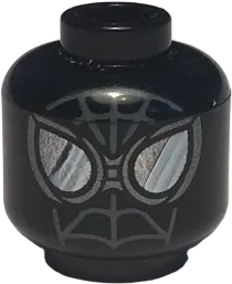 Minifigure, Head Alien with Spider-Man Web, Pearl Dark Gray Goggles with Flat Silver and White Shine Effect Pattern - Hollow Stud