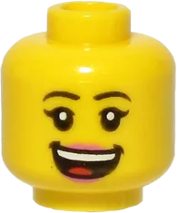 Minifigure, Head Dual Sided Female Black Eyebrows, Pink Lips, Smile with Teeth and Tongue / Scared Pattern - Hollow Stud