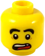 Minifigure, Head Dual Sided Black Thick Eyebrows, Chipped Tooth, Scared / Angry Pattern - Hollow Stud