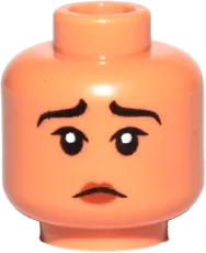 Minifigure, Head Dual Sided Female, Black Eyebrows, Reddish Brown Lips, Open Mouth Smile / Sad Pattern - Hollow Stud