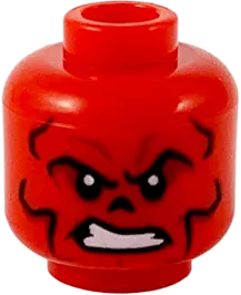 Minifigure, Head Alien with Black and Dark Red Contour Lines, Nose Hole / Nasal Cavity, and Scowl with White Teeth Pattern - Hollow Stud