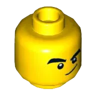 Minifigure, Head Dual Sided Black Thick Eyebrows and Eyes with White Pupils with Smirk / Angry with Bared Teeth Pattern - Hollow Stud