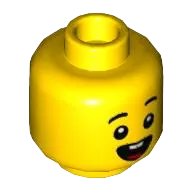 Minifigure, Head Dual Sided Child Black Eyebrows, Open Mouth Smile with Buck Teeth and Tongue / Surprised Pattern - Hollow Stud