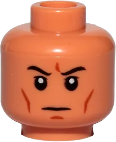 Minifigure, Head Black Eyebrows, White Pupils, Cheek Lines, Chin Dimple, Frown Pattern - Hollow Stud