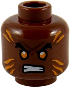 Minifigure, Head Orange Diagonal Stripes, Black Eyebrows, Orange Eyes, Gritted Teeth Pattern - Hollow Stud