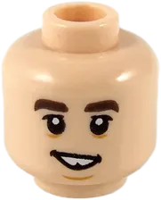 Minifigure, Head Dual Sided Dark Brown Eyebrows, Smile with Tooth Gap / Pucker Pattern - Hollow Stud