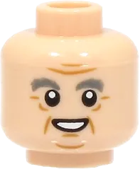 Minifigure, Head Dual Sided Dark Bluish Gray Eyebrows, Nougat Wrinkles and Chin Dimple, Open Mouth Smile / Frown Pattern - Hollow Stud