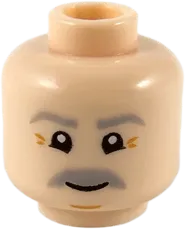 Minifigure, Head Dual Sided Light Bluish Gray Eyebrows and Moustache, Dark Orange Age Lines, Neutral / Grin Pattern - Hollow Stud