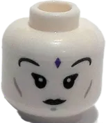 Minifigure, Head Dual Sided Female Dark Purple Bindi, Black Eyelashes and Eyebrows, Open Mouth / Closed Mouth Pattern - Hollow Stud