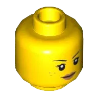 Minifigure, Head Dual Sided Female Black Eyebrows, Freckles, Eyelashes, Nougat Lips, Smile / Open Mouth Smile with Teeth and Tongue Pattern - Hollow Stud