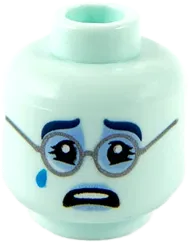 Minifigure, Head Dual Sided Female, Dark Blue Eyebrows, Bright Light Blue Around Eyes, Dark Bluish Gray Glasses, Crying / Angry Pattern - Hollow Stud