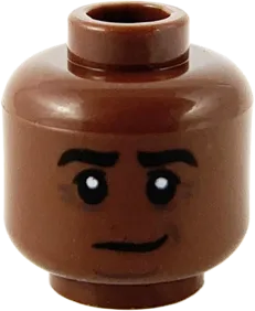 Minifigure, Head Black Eyebrows Lopsided Grin, Dark Brown Contour Lines Pattern - Hollow Stud