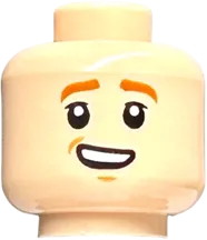 Minifigure, Head Dual Sided Child Dark Orange Eyebrows, Lopsided Smile with Teeth / Laughing with Closed Eyes Pattern - Hollow Stud