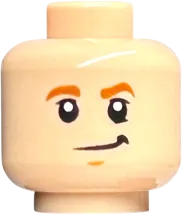 Minifigure, Head Dual Sided Child Dark Orange Eyebrows, Lopsided Grin / Open Mouth Smile Pattern - Hollow Stud