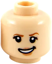 Minifigure, Head Dual Sided Female, Dark Orange Eyebrows, Peach Lips, Grin / Lopsided Smile with Left Eyebrow Raised Pattern - Hollow Stud