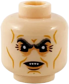 Minifigure, Head Dark Bluish Gray Eyebrows, Medium Nougat Contour Lines and Around Eyes, Scowl with 4 Sharp Teeth Pattern - Hollow Stud