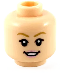 Minifigure, Head Dual Sided Female, Dark Tan Eyebrows, Bright Pink Lips, Neutral / Smile Showing Teeth Pattern - Hollow Stud