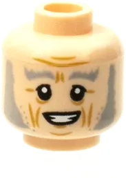 Minifigure, Head Dual Sided Gray Eyebrows and Sideburns, Lined Face, Grin / Scared Face Pattern - Hollow Stud