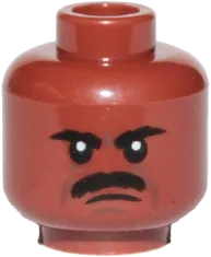 Minifigure, Head Dual Sided Black Eyebrows, Moustache, Dark Brown Lines, Smile / Angry Pattern &#40;Greef Karga&#41; - Hollow Stud